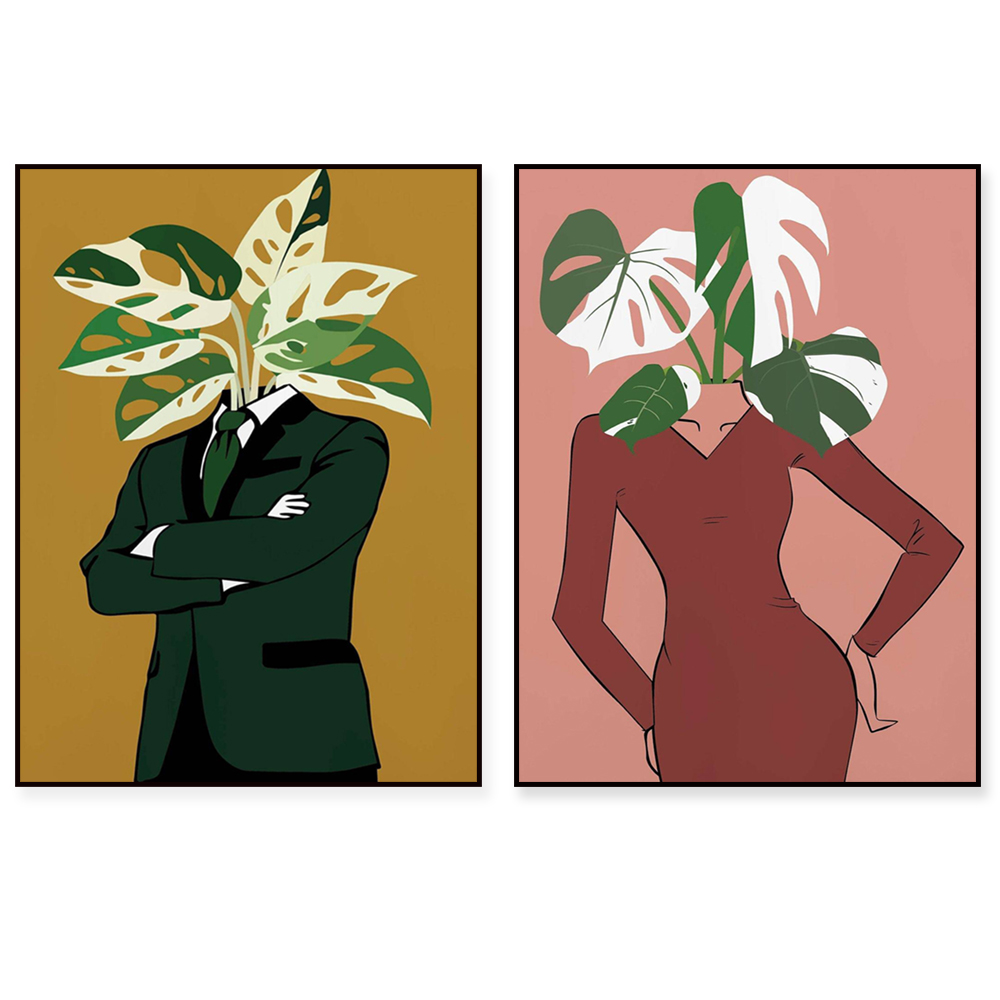 Monstera Adansonii - Bordo elbise posterinde Monstera Albo! Yeşil